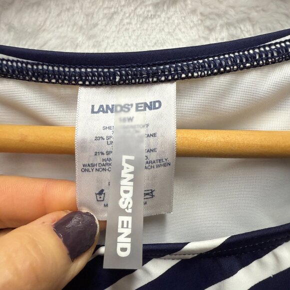 Lands' End Lycra Xtra Life Tankini Swimsuit Top Womens 18W Deep Sea Mixed Stripe - Picture 2 of 11